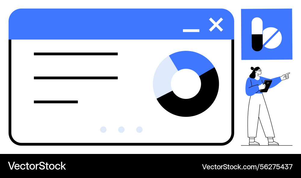 Data dashboard with pie chart and healthcare Data dashboard with pie chart and healthcare vector image