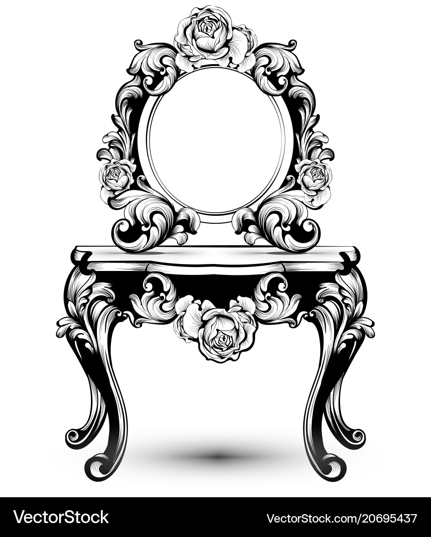 Elegant Rose Console Table with Mirror Vector Image