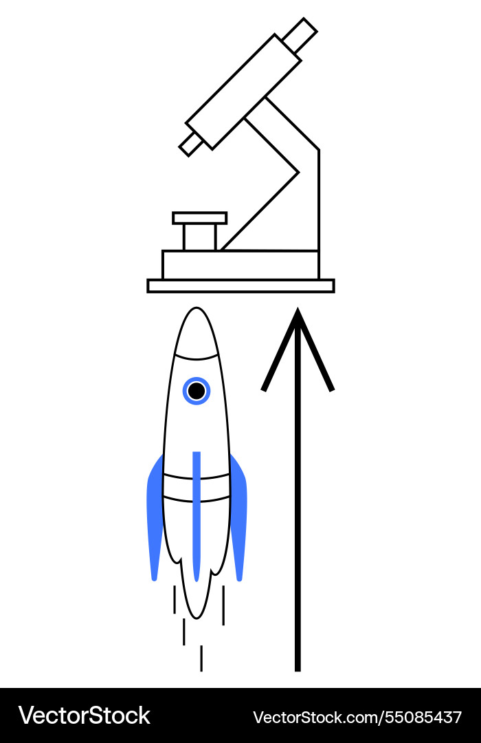 Microscope rocket launch and upward arrow Microscope rocket launch and upward arrow vector image