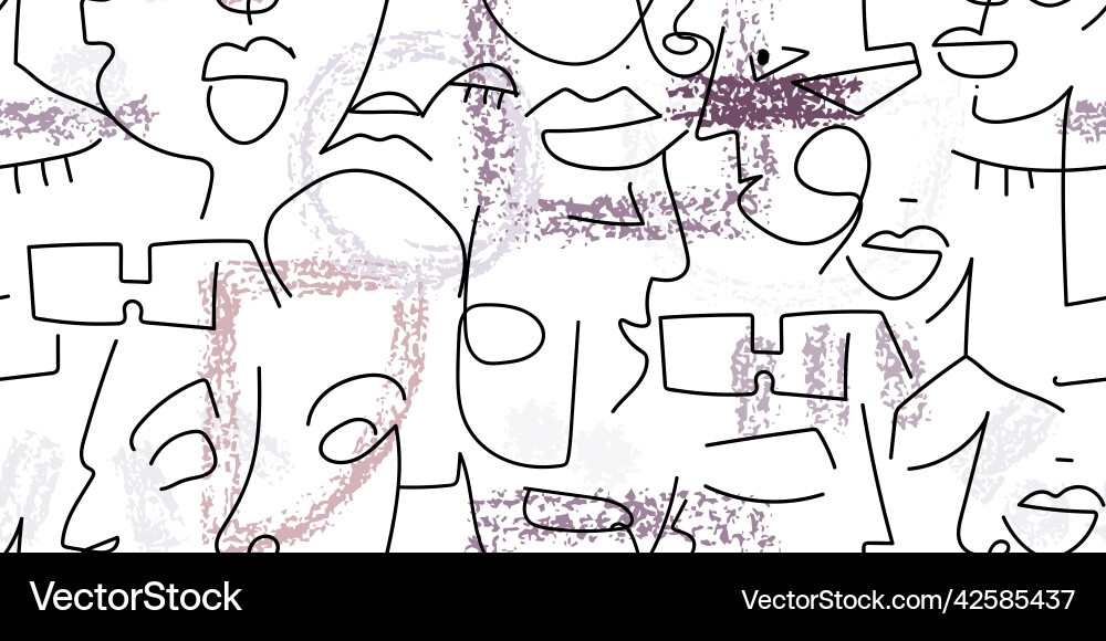 One line drawing abstract face seamless pattern Vector Image