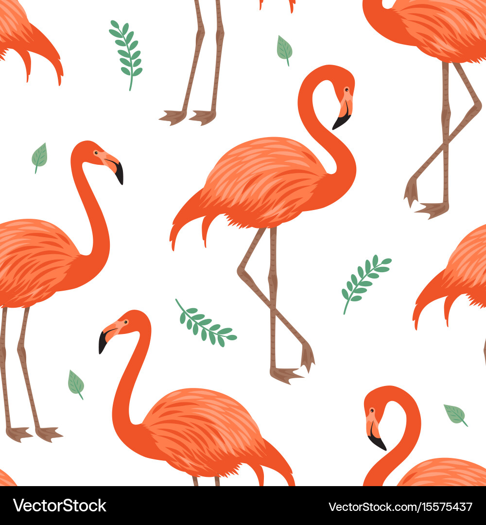 Seamless pattern with red flamingo vector image