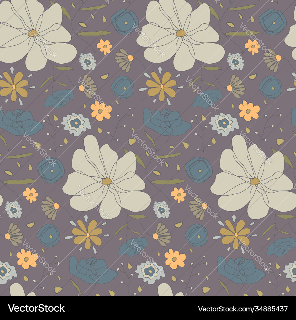Seamless pattern with sketch pale colors flowers Vector Image