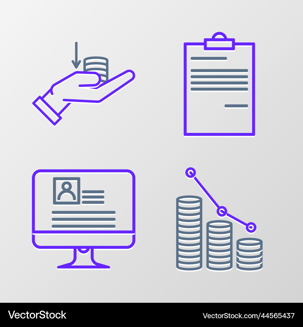 Set line pie chart infographic and coin computer Set line pie chart infographic and coin computer Vector Image