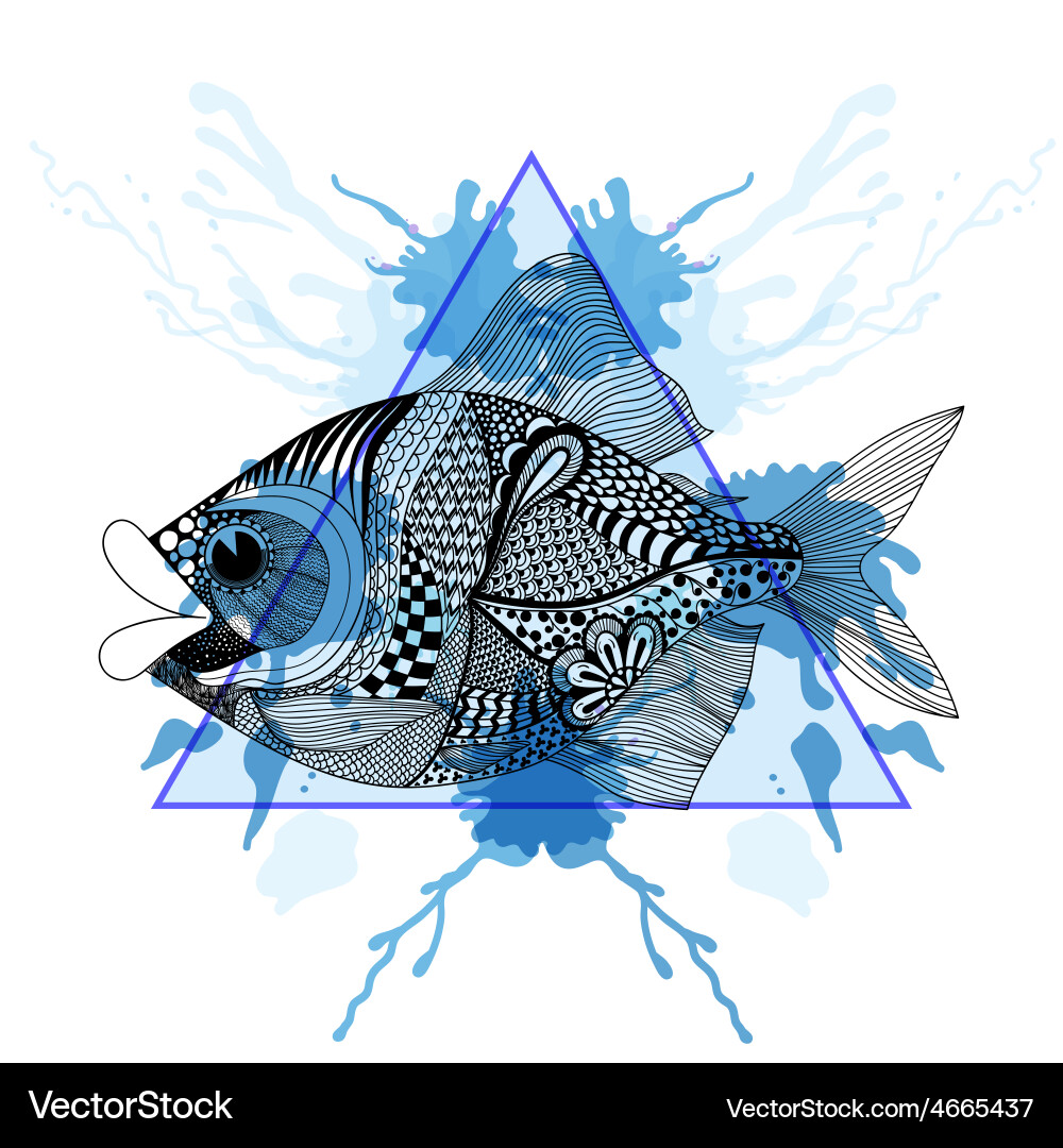 Sketch entangle fish in triangle frame Vector Image