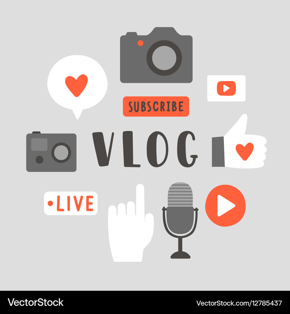 Vlog Icons and Text Elements vector image