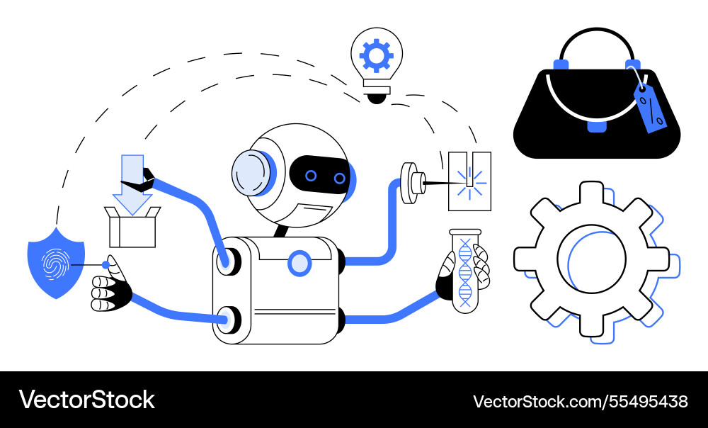 Multitasking Roboterhandling verschiedene Aufgaben Multitasking Roboterhandling verschiedene Aufgaben vektorbild