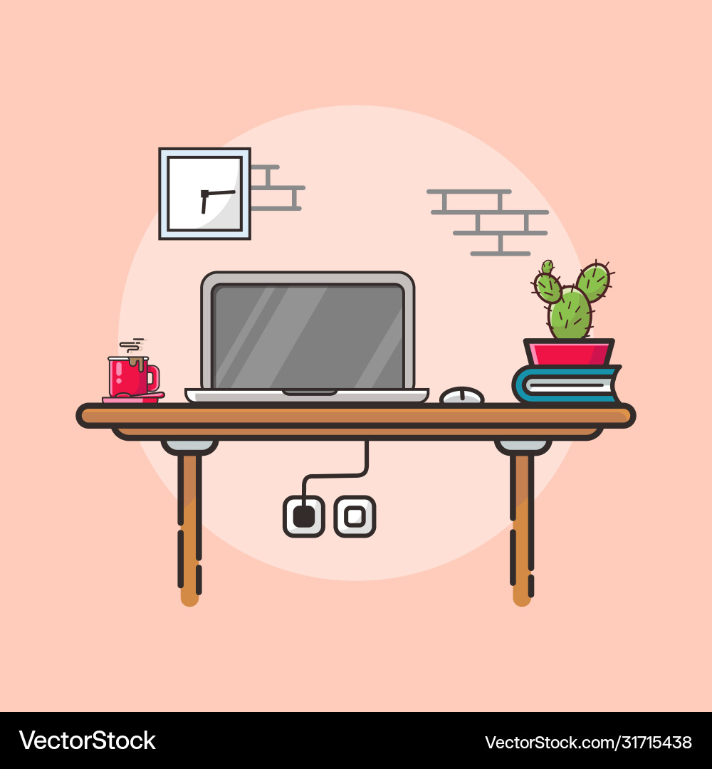 Office desk with computer Vector Image