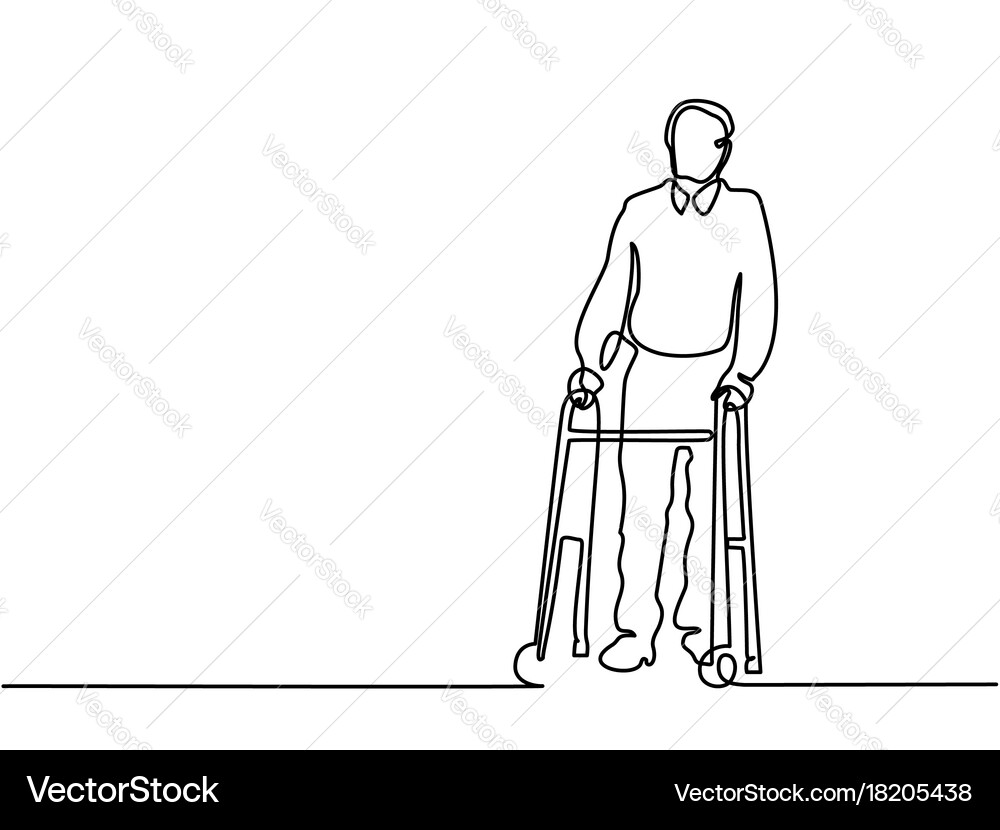 Old man using a walking frame vector image