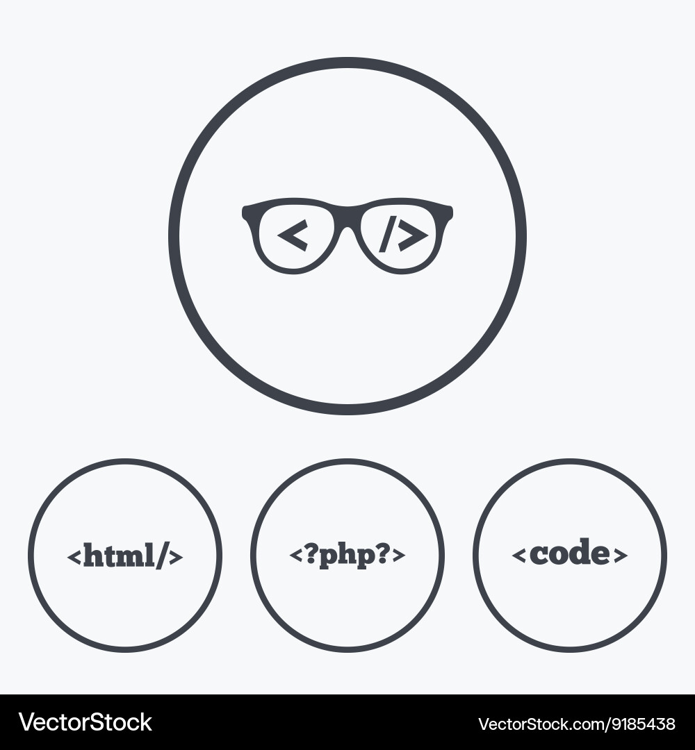 Programmer coder glasses html markup language Vector Image