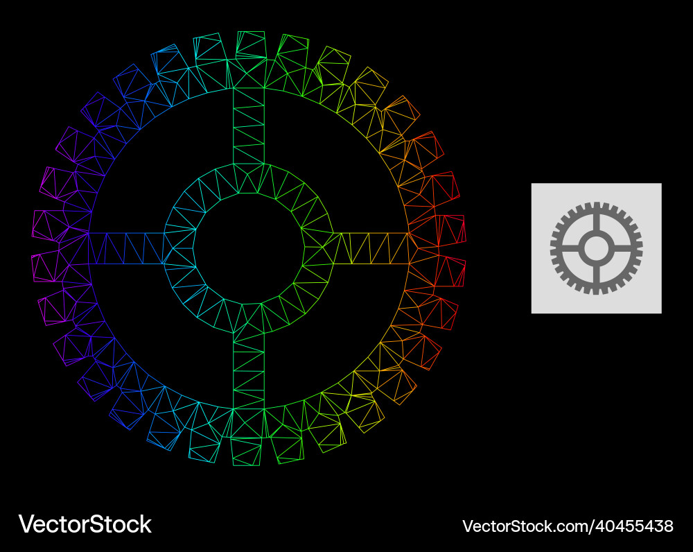 Spectral gradient polygonal network clock cog icon Vector Image