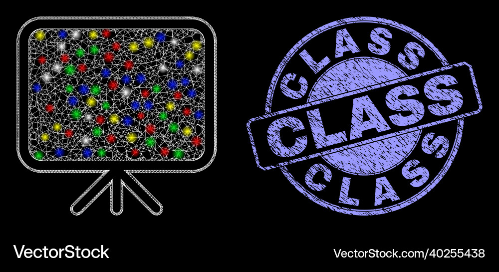 Textured class seal and illuminated mesh banner Vector Image