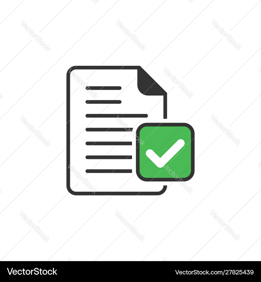 Document accepted icon in flat style correct Document accepted icon in flat style correct Vector Image