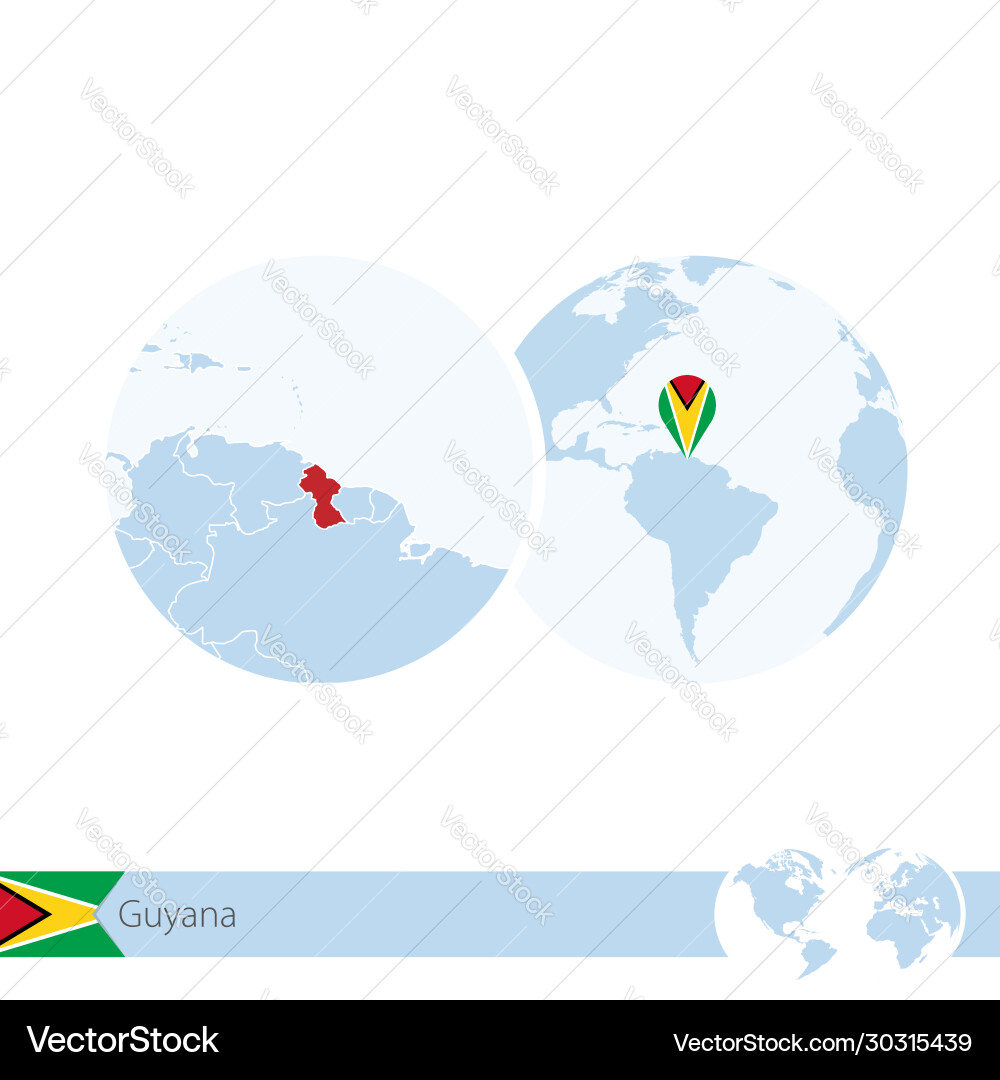 Guyana on world globe with flag and regional map Vector Image