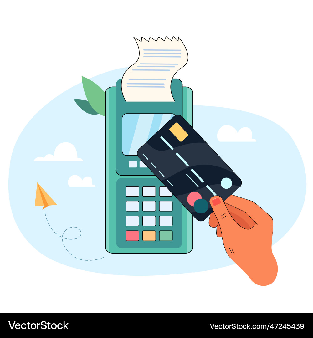 Hand making purchase using wireless terminal Hand making purchase using wireless terminal Vector Image