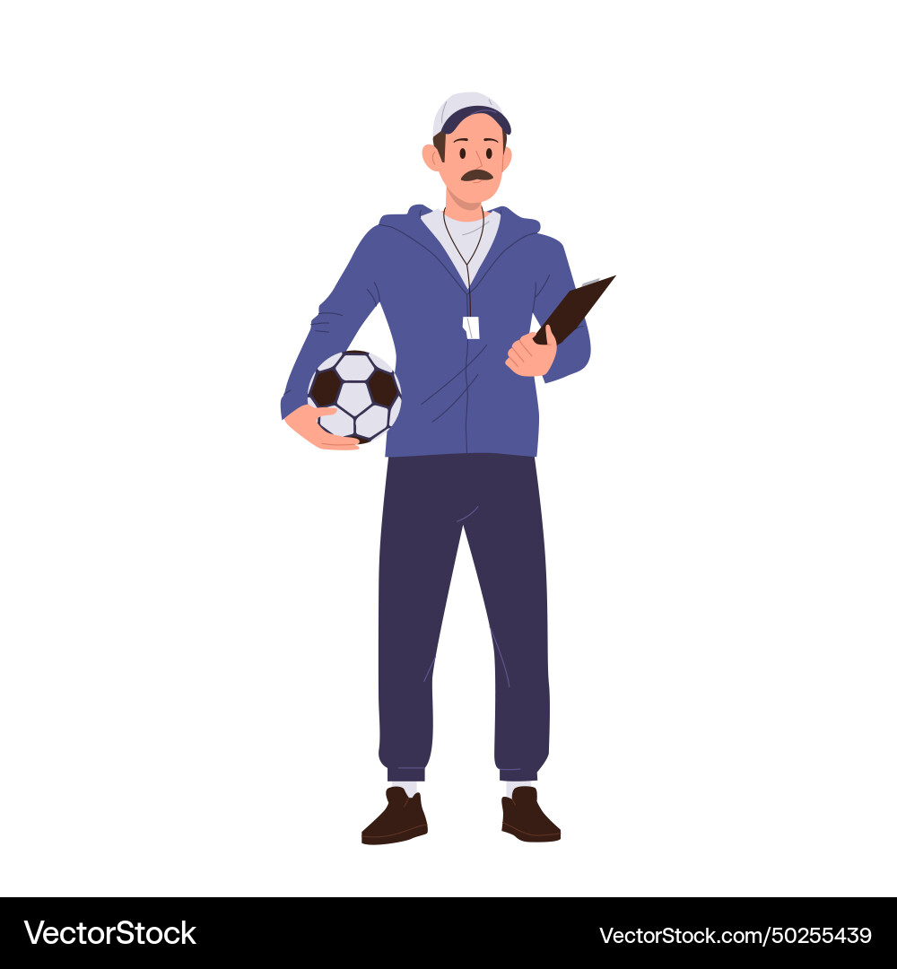 Man football teacher soccer coacher cartoon Man football teacher soccer coacher cartoon vector image