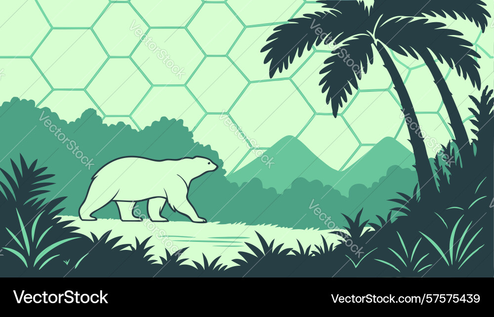 Palm tree forest with hexagonal pattern design vector image