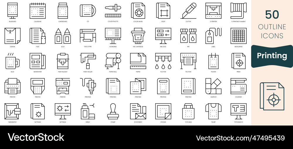 Set of printing icons thin linear style pack Set of printing icons thin linear style pack vector image