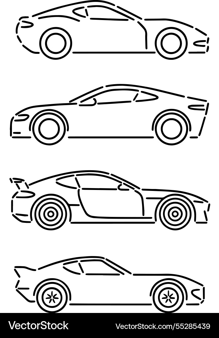 Simple line art car in various views Vector Image