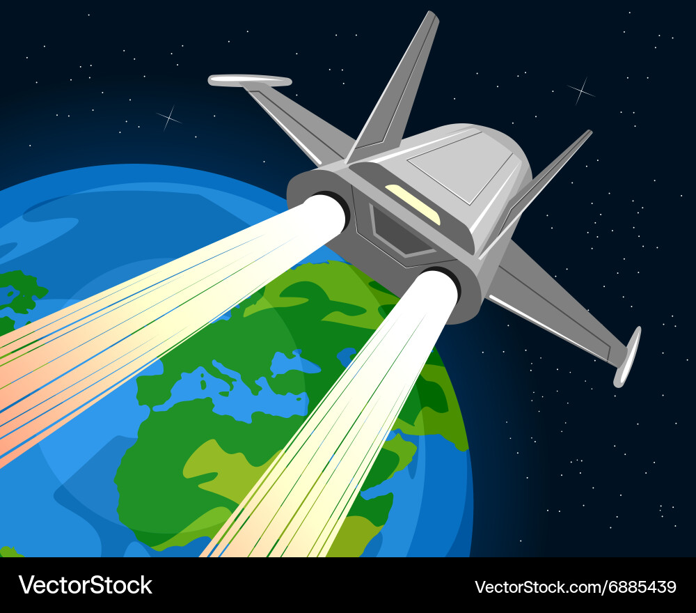 Spaceship in Orbit Around Planet vector image
