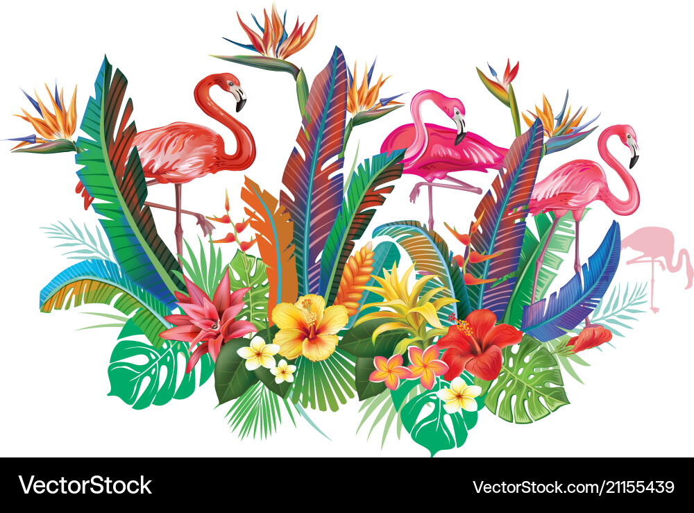 Tropical Flamingo Floral Arrangement Vector Image