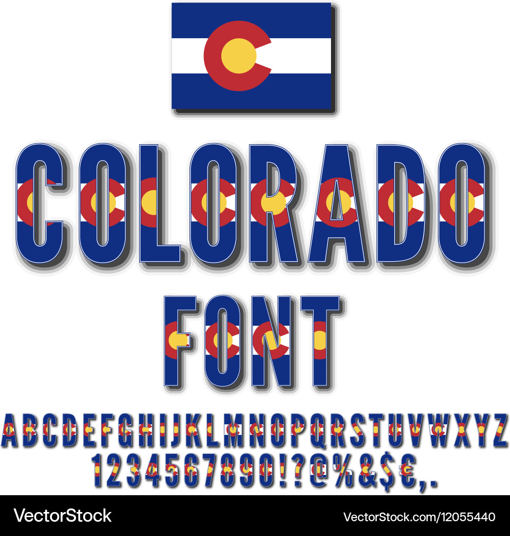 Colorado Flag Font - Alphabet & Numbers Vector Image