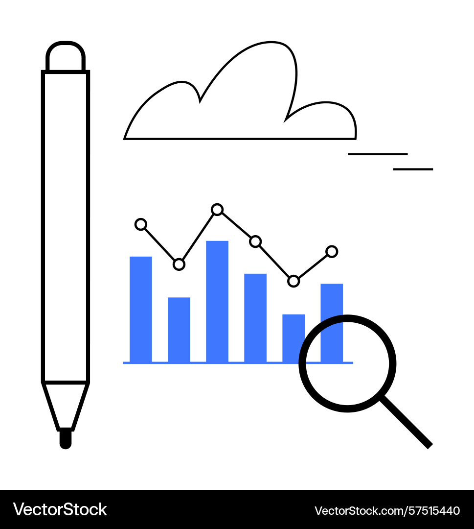 Data analysis with blue bar graph magnifying Data analysis with blue bar graph magnifying vector image