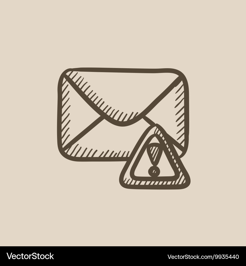 Envelope mail with warning signal sketch icon Vector Image