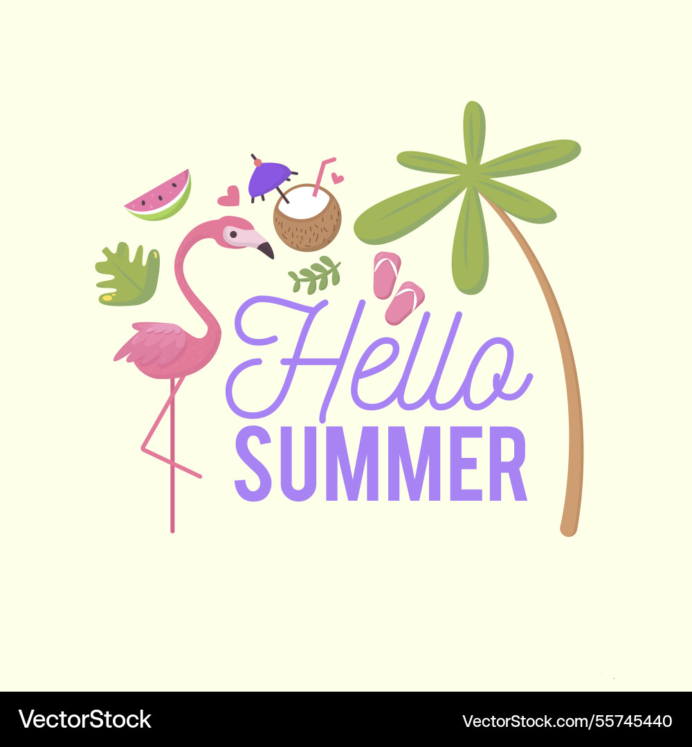 Flat flamingo hello summer background Vector Image