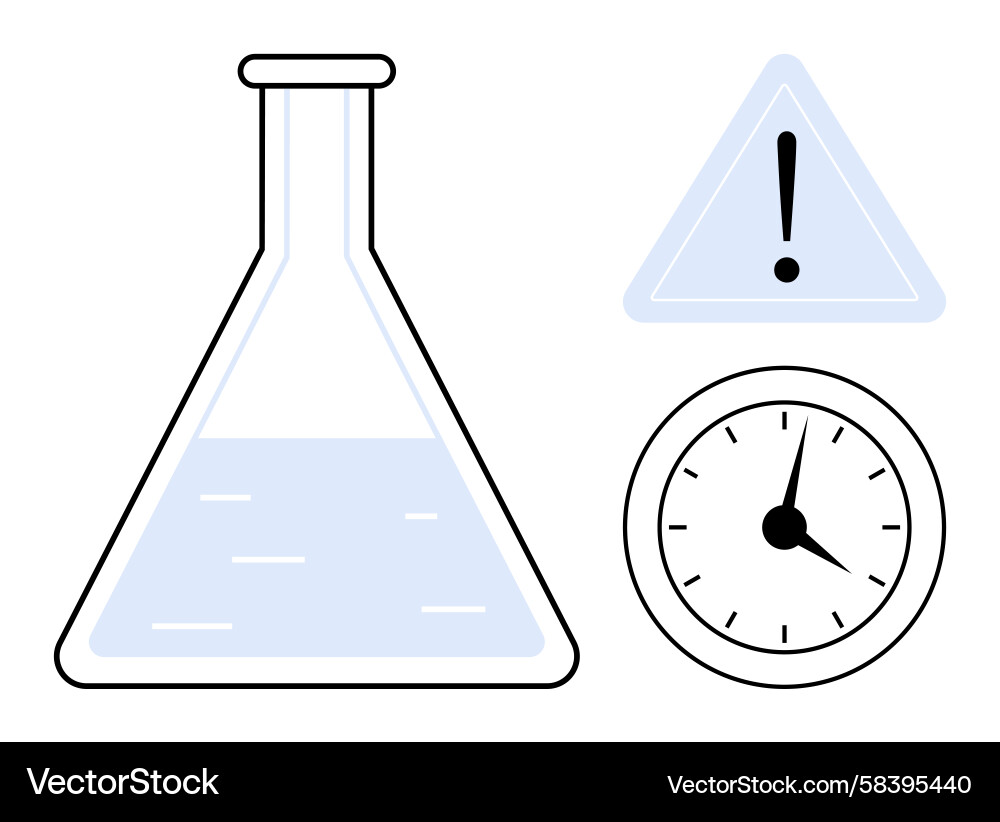 Laboratory Flask with Clock and Warning Vector Image