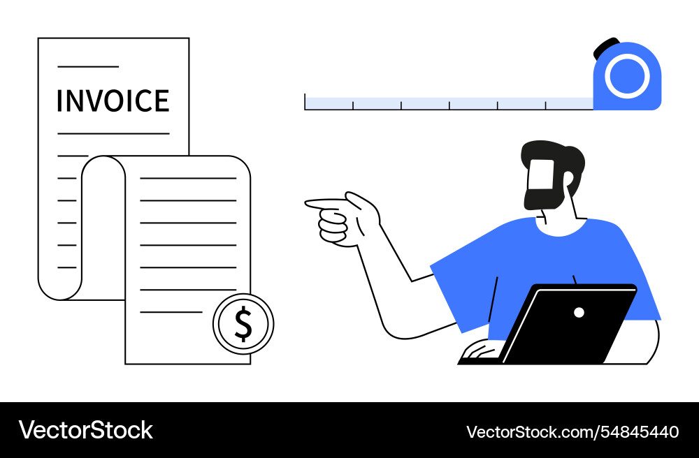 Man pointing at invoice with dollar symbol Man pointing at invoice with dollar symbol vector image