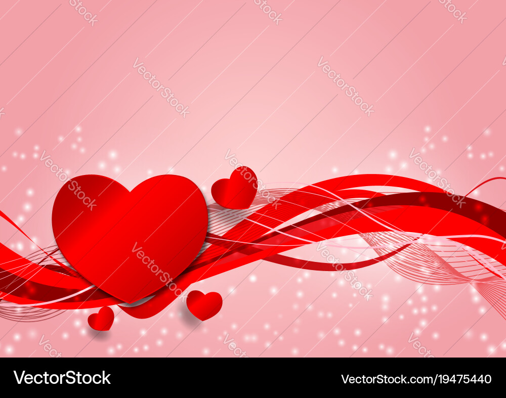 Red wave and heart shape background Vector Image