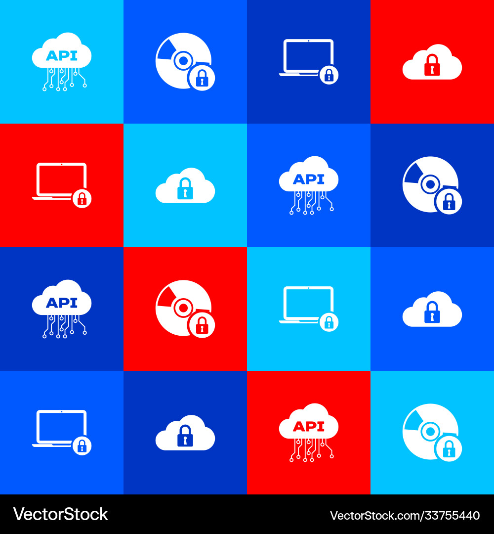 Set cloud api interface cd or dvd disk with lock Set cloud api interface cd or dvd disk with lock Vector Image