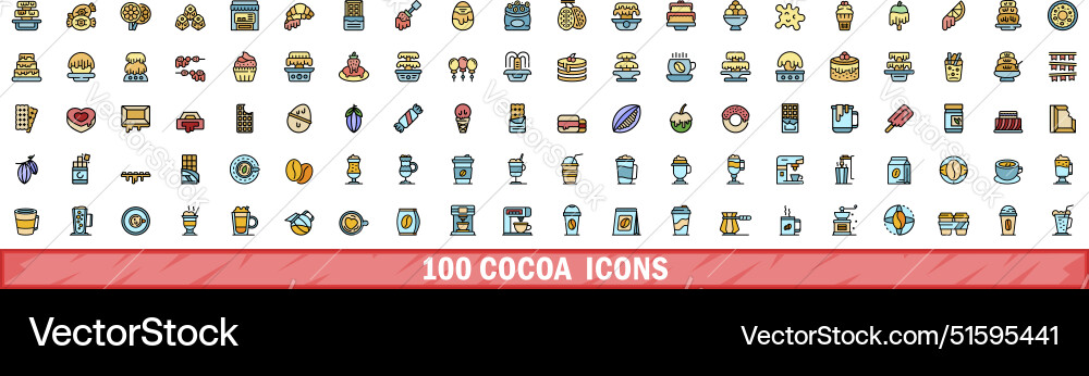 100 cocoa icons set color line style 100 cocoa icons set color line style vector image