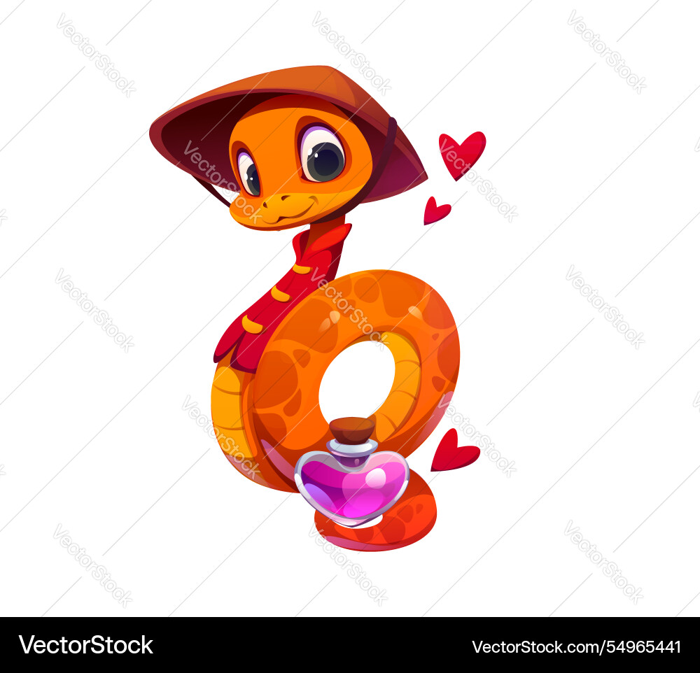 Cartoon asian snake character holding love potion Cartoon asian snake character holding love potion vector image