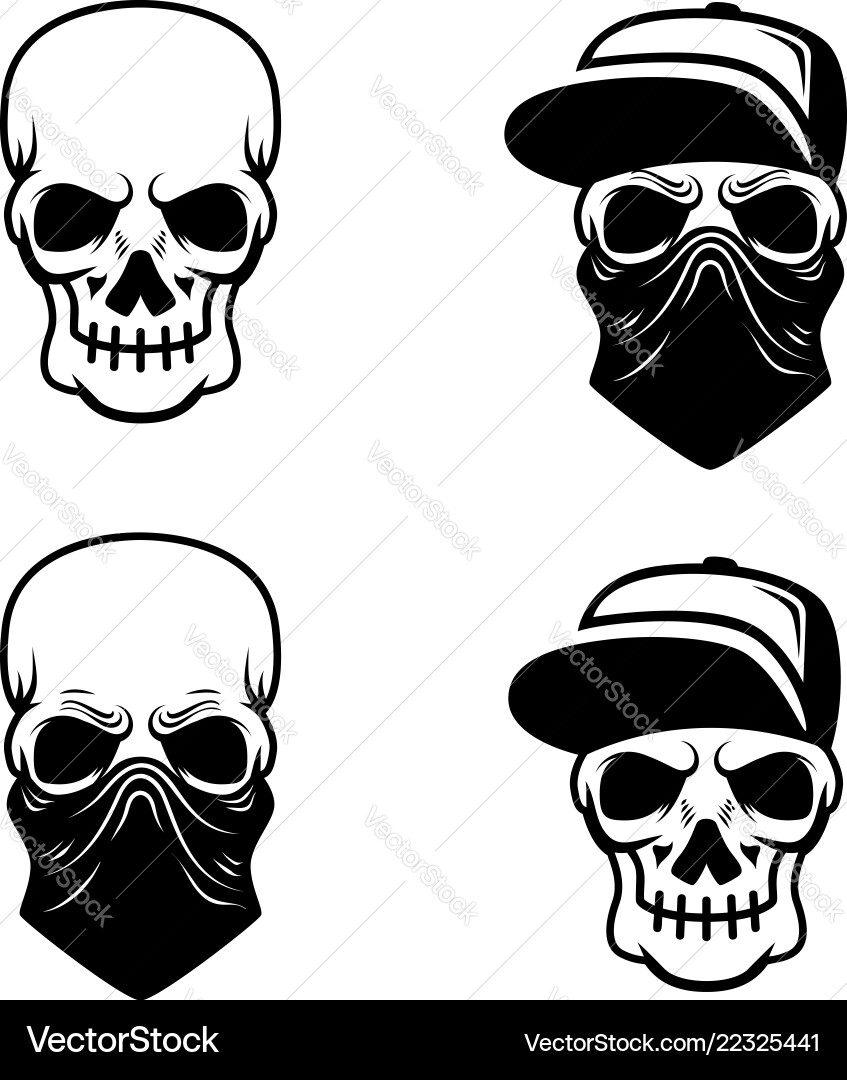 Gangster skull with baseball cap and bandana Gangster skull with baseball cap and bandana vector image