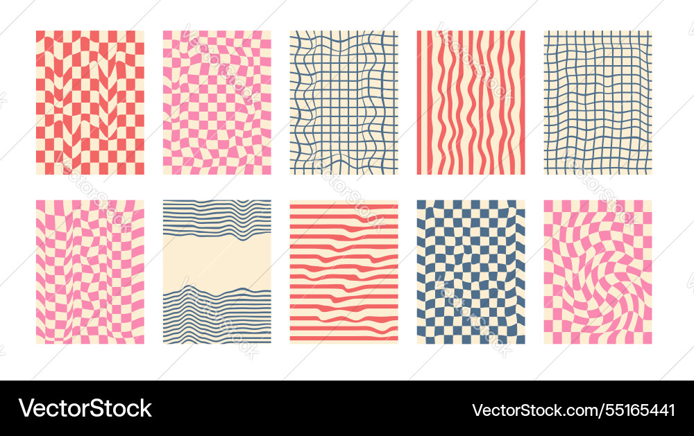 Groovy checkerboard pattern set psychedelic Groovy checkerboard pattern set psychedelic vector image