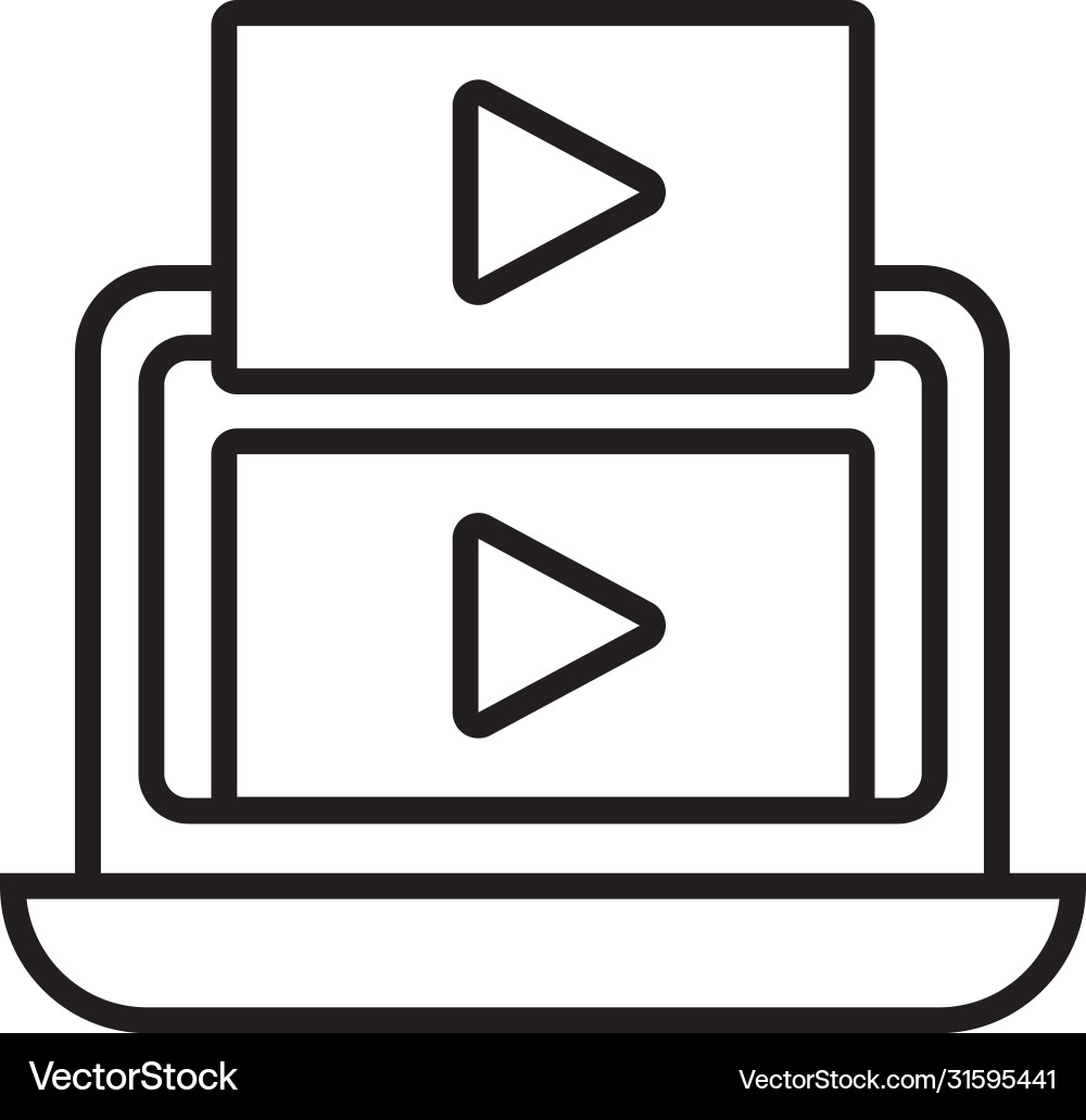 Laptop computer with media player line style Vector Image