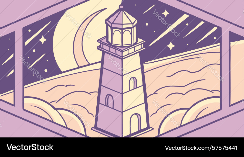 Lighthouse view from arched window design vector image