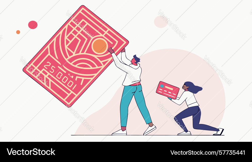 People cooperating to move large abstract block Vector Image