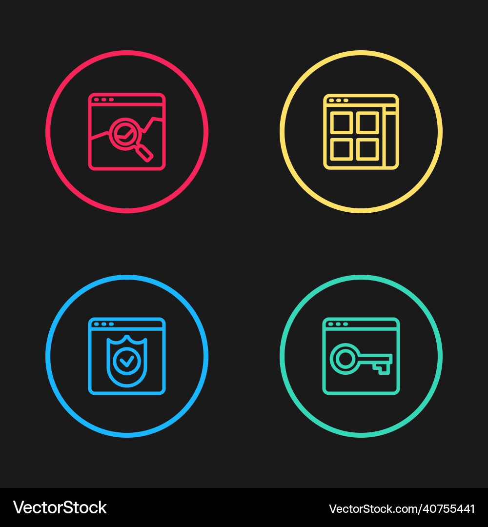 Set line browser with shield secure your site Set line browser with shield secure your site Vector Image