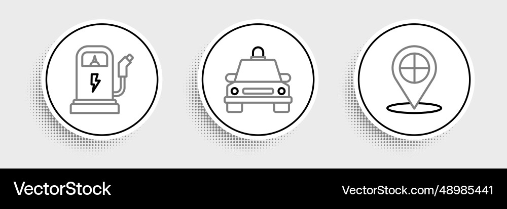 Set line map pointer with taxi electric car Set line map pointer with taxi electric car Vector Image