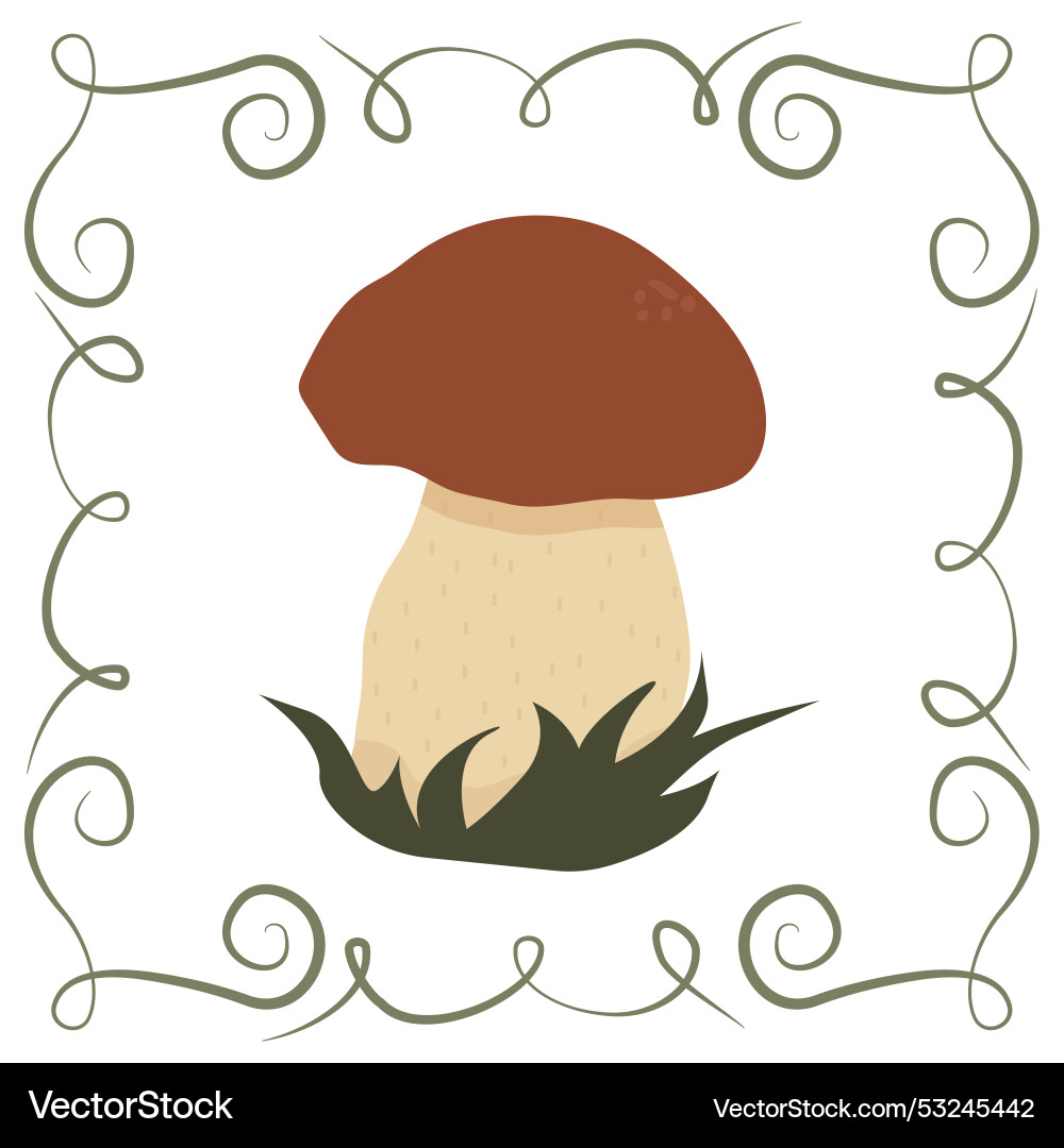 Boletus mushroom in a frame of twisted linear Vector Image