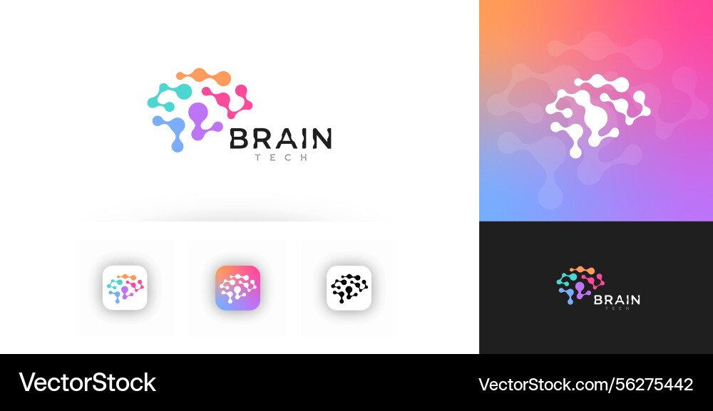 Brain logo design with gradient neural network vector image