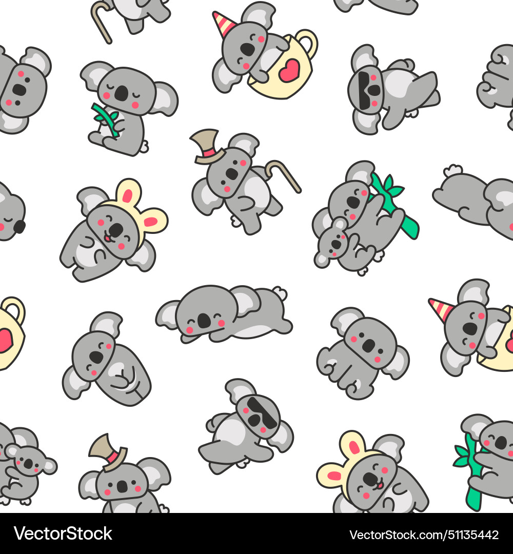 Cute kawaii koala bear seamless pattern – Royalty-Free Vector | VectorStock
