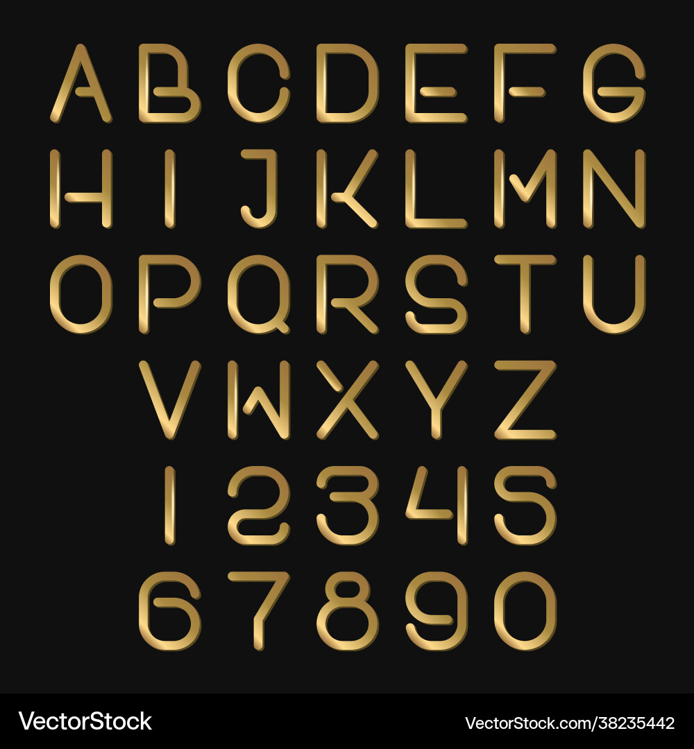 Futuristic golden alphabet font thin abc letters Vector Image
