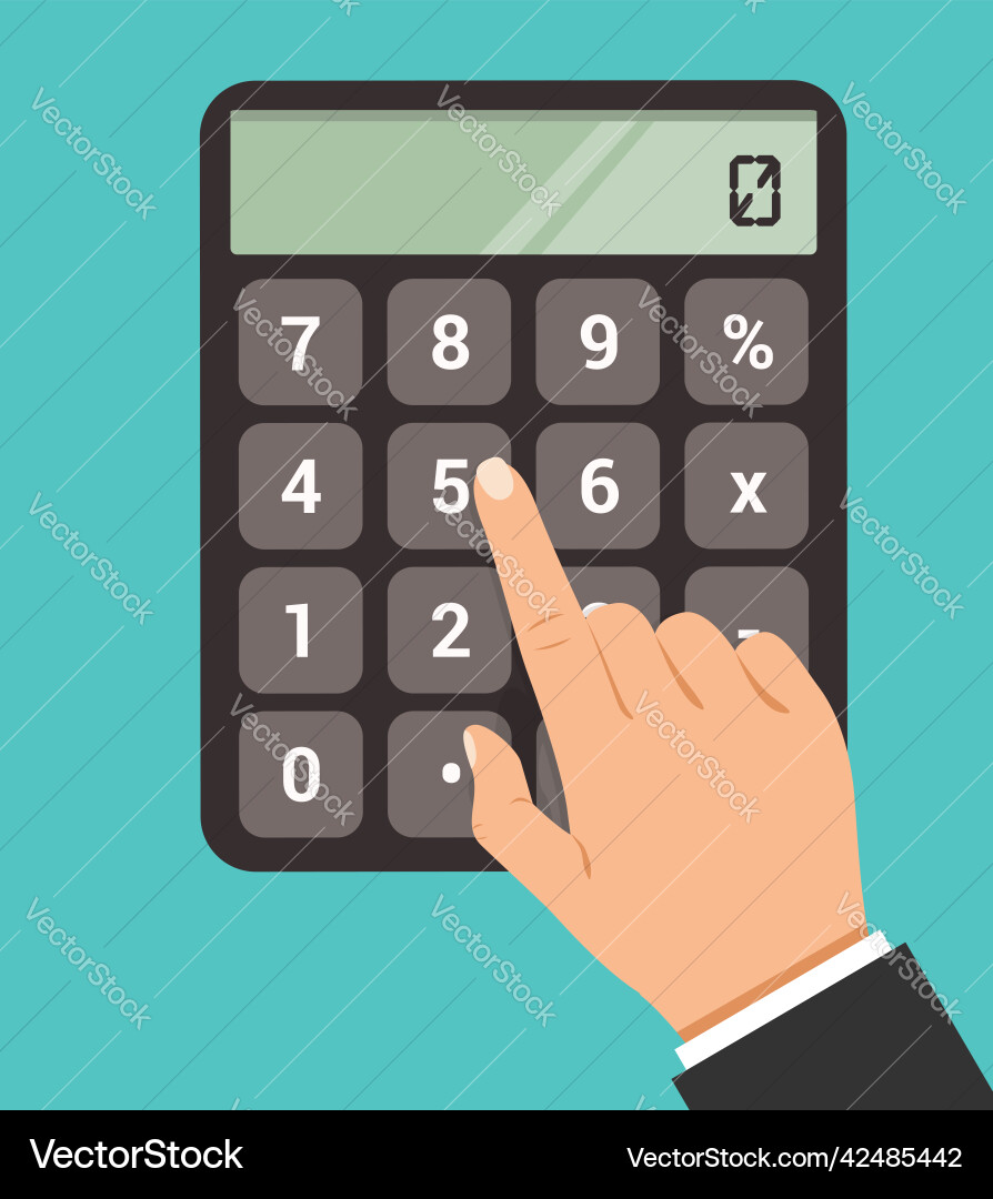 Hand touching red button on the calculator Vector Image