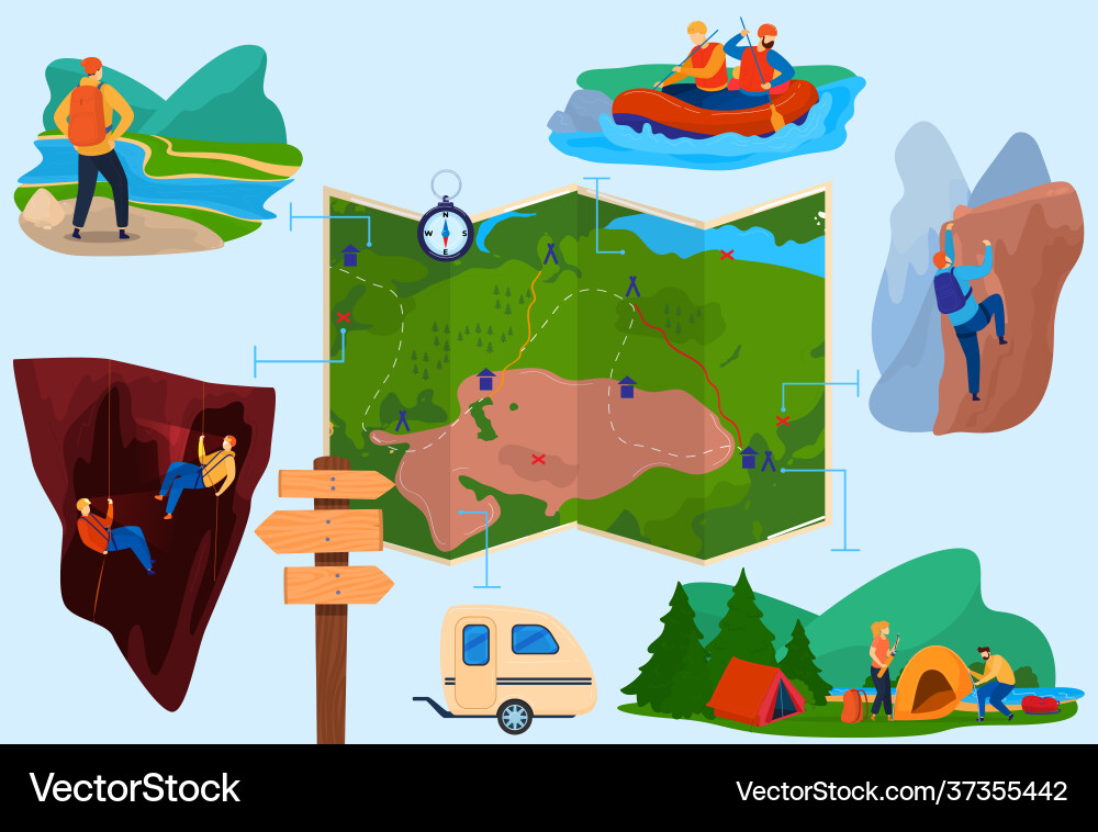 Hiking tourism set isolated Hiking tourism set isolated vector image