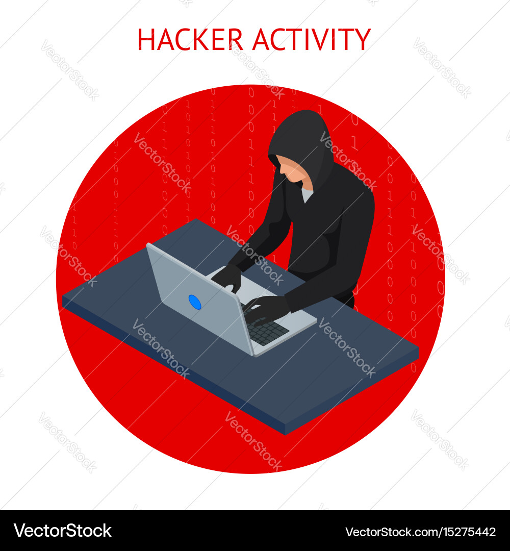 Isometric internet hacker attack vector image