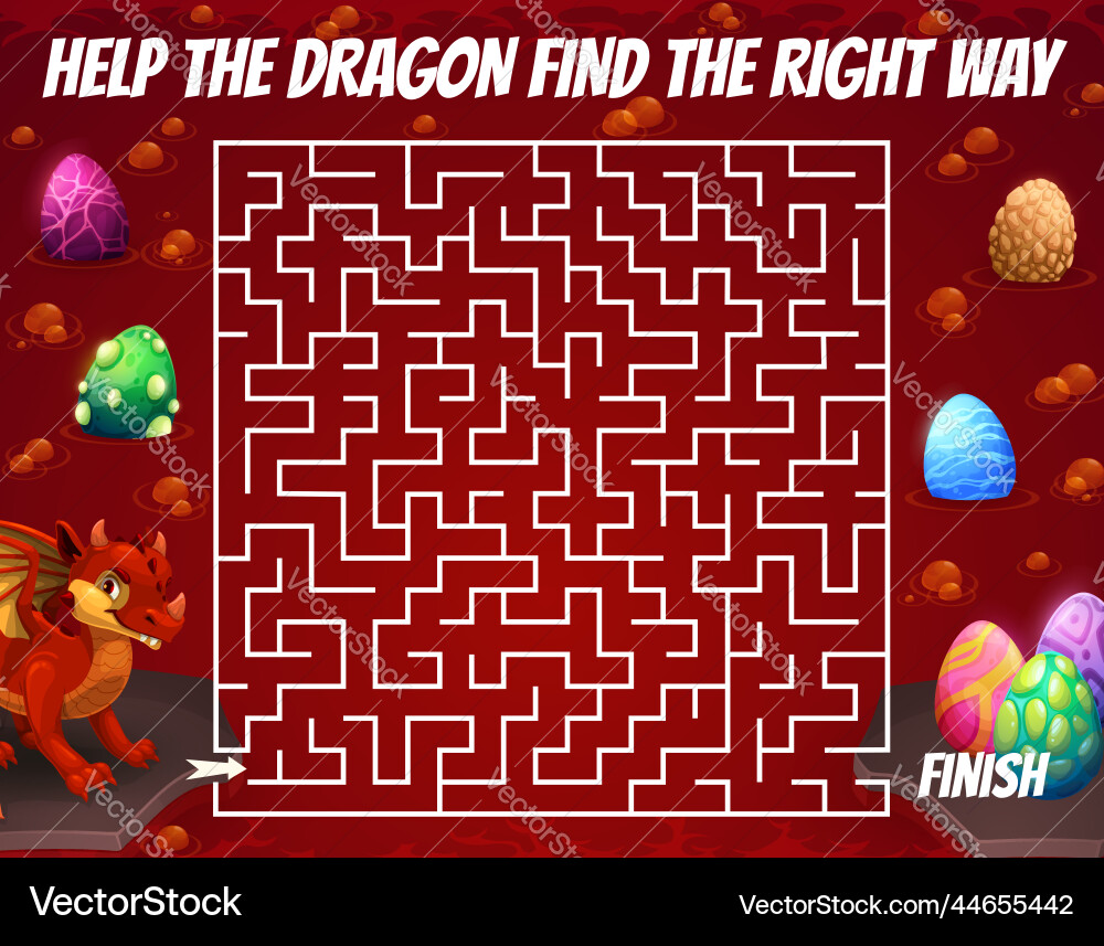 Labyrinth maze game help dragon find the eggs Labyrinth maze game help dragon find the eggs vector image