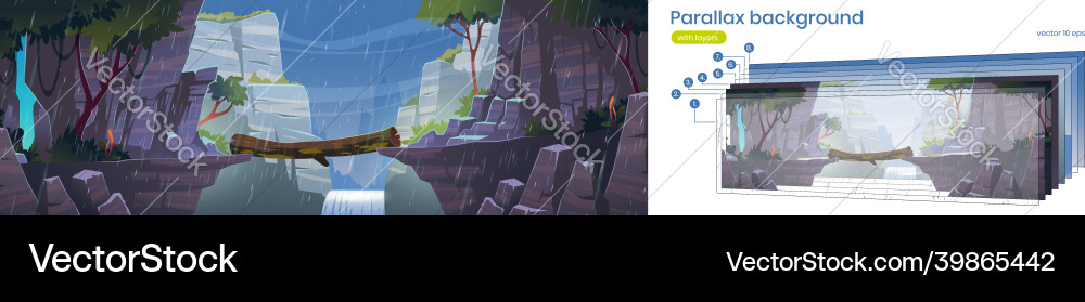 Parallax background log bridge between mountains Parallax background log bridge between mountains vector image